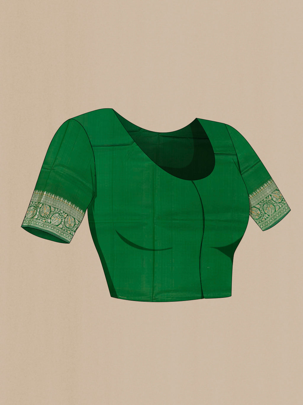 Close up image of the blouse of Green Tussar Silk Saree with Zari Butta on the body and Zari Border. 
