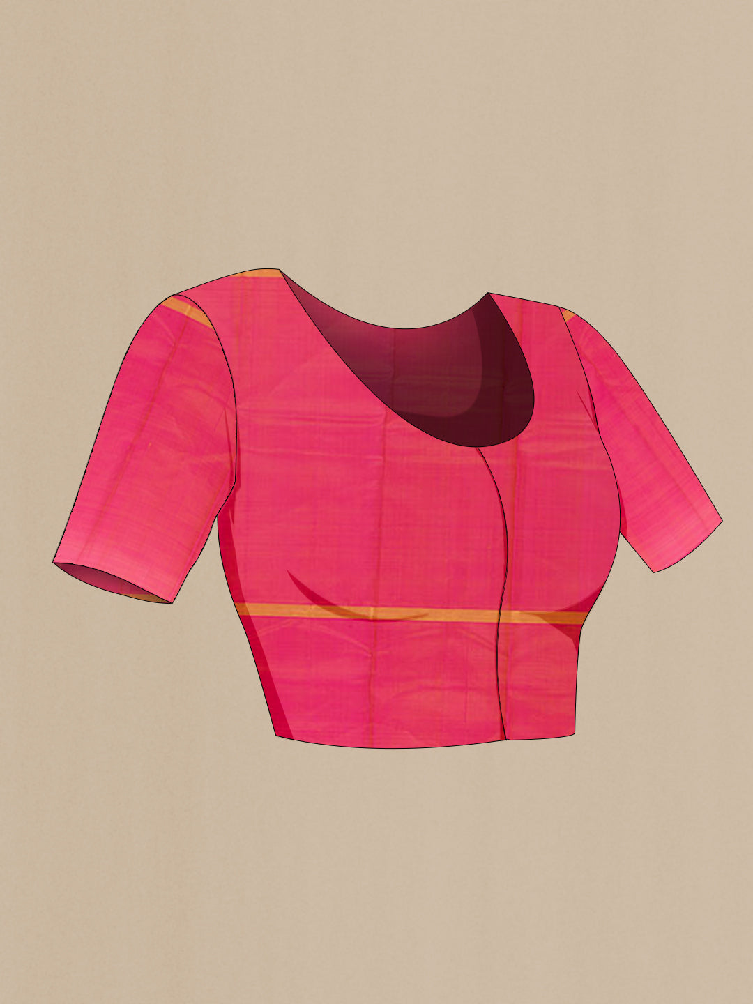 Close up image of the blouse of Multi Color Kanjivaram Silk Saree with Stripes on the body and Zari Border. 