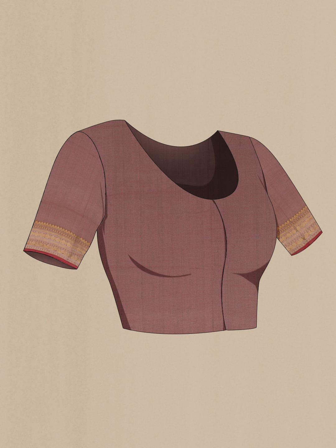 Close up image of the blouse of Brown Coimbatore Cotton Saree with Plain Body and Zari Border. 