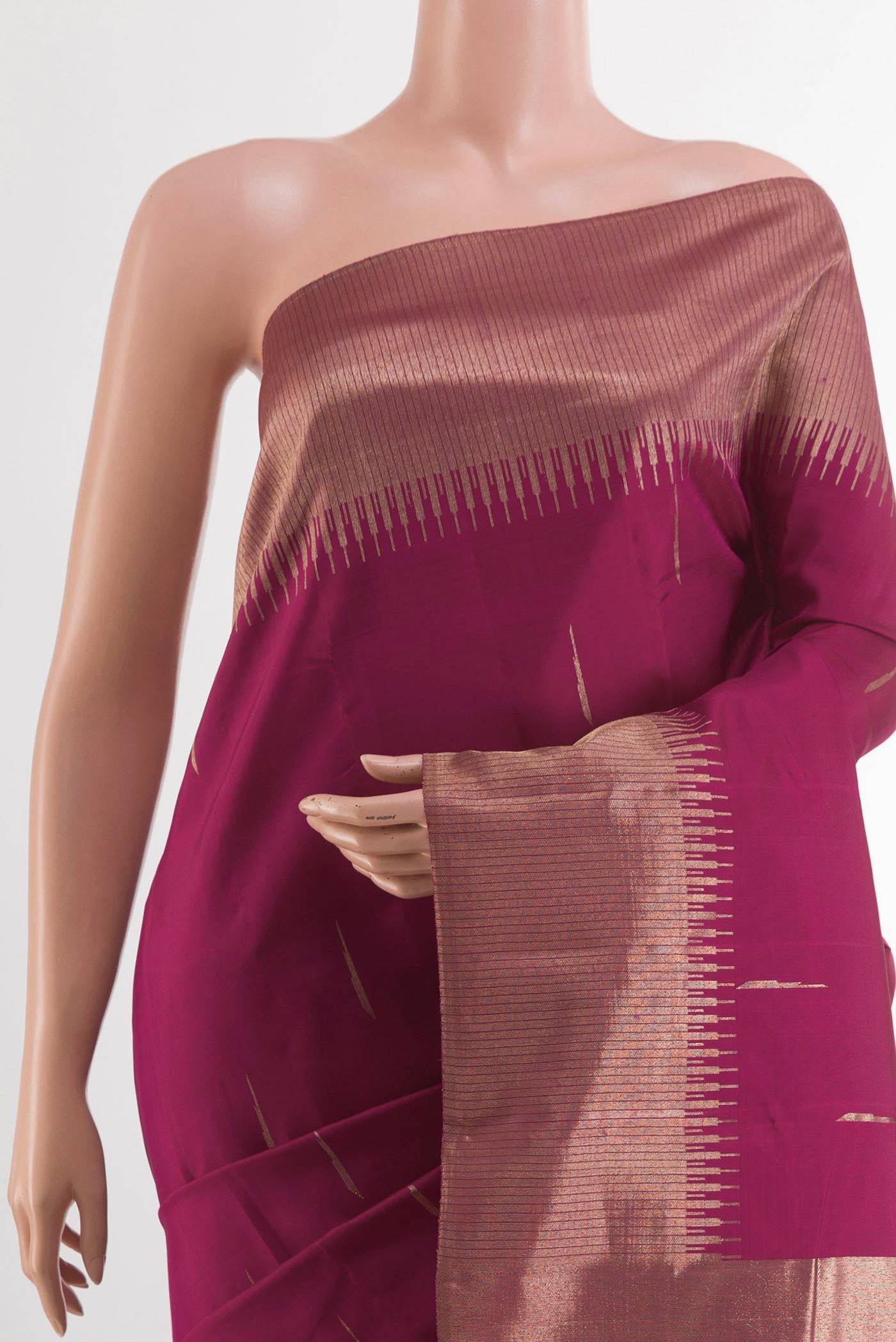 Border image of Purple Kanjivaram Silk Saree with Zari Butta on the body and Zari Border. 