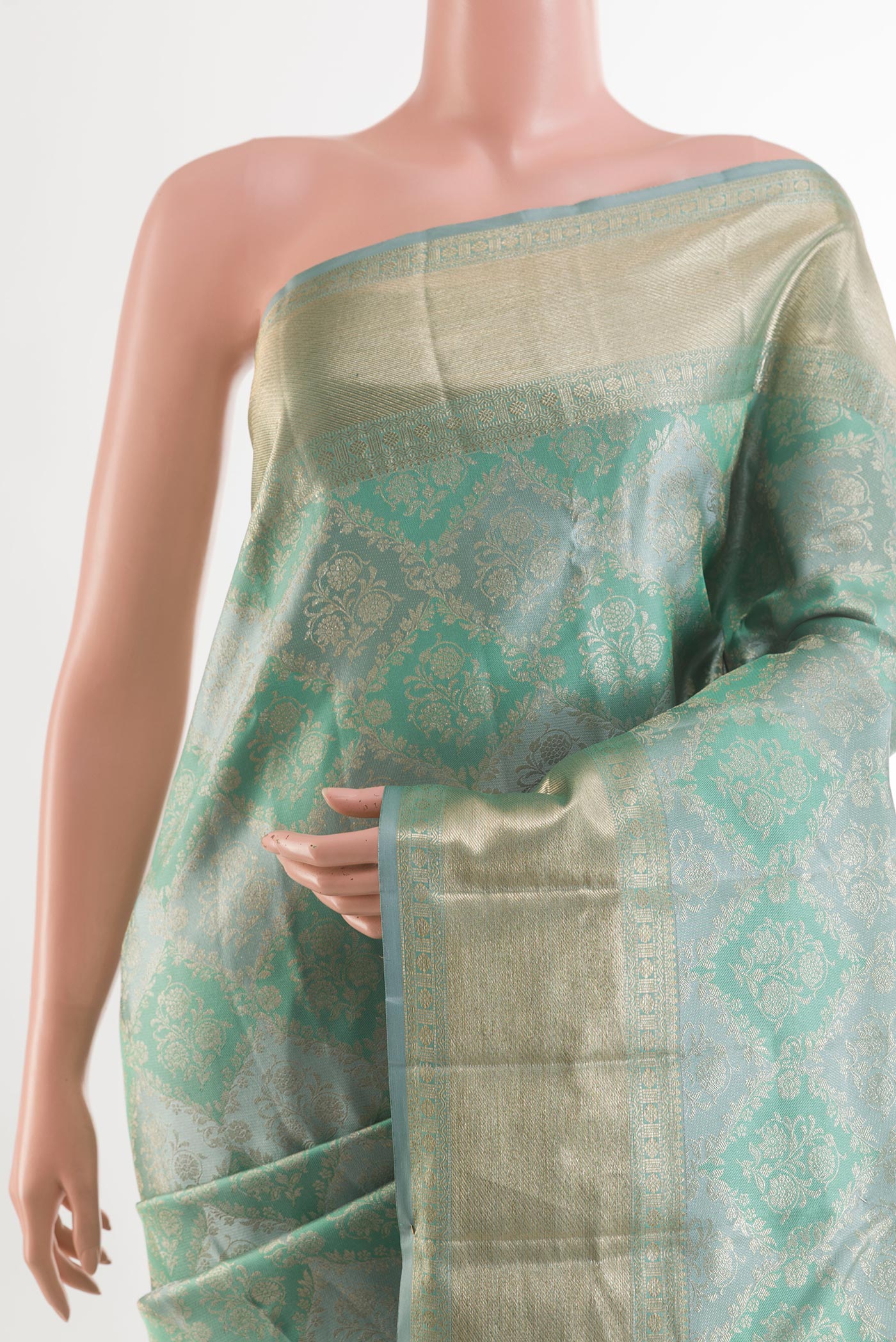 Border image of Blue Grey Kanjivaram Silk Saree with Zari Brocade on the body and Zari Border. 
