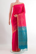 Pink Soft Silk Saree with Zari Butta on the body and Zari Border.  displayed on a mannequin