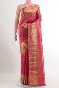 Rani Pink Kanchipuram Silk Saree with Zari Brocade on the body and Zari Border.  displayed on a mannequin