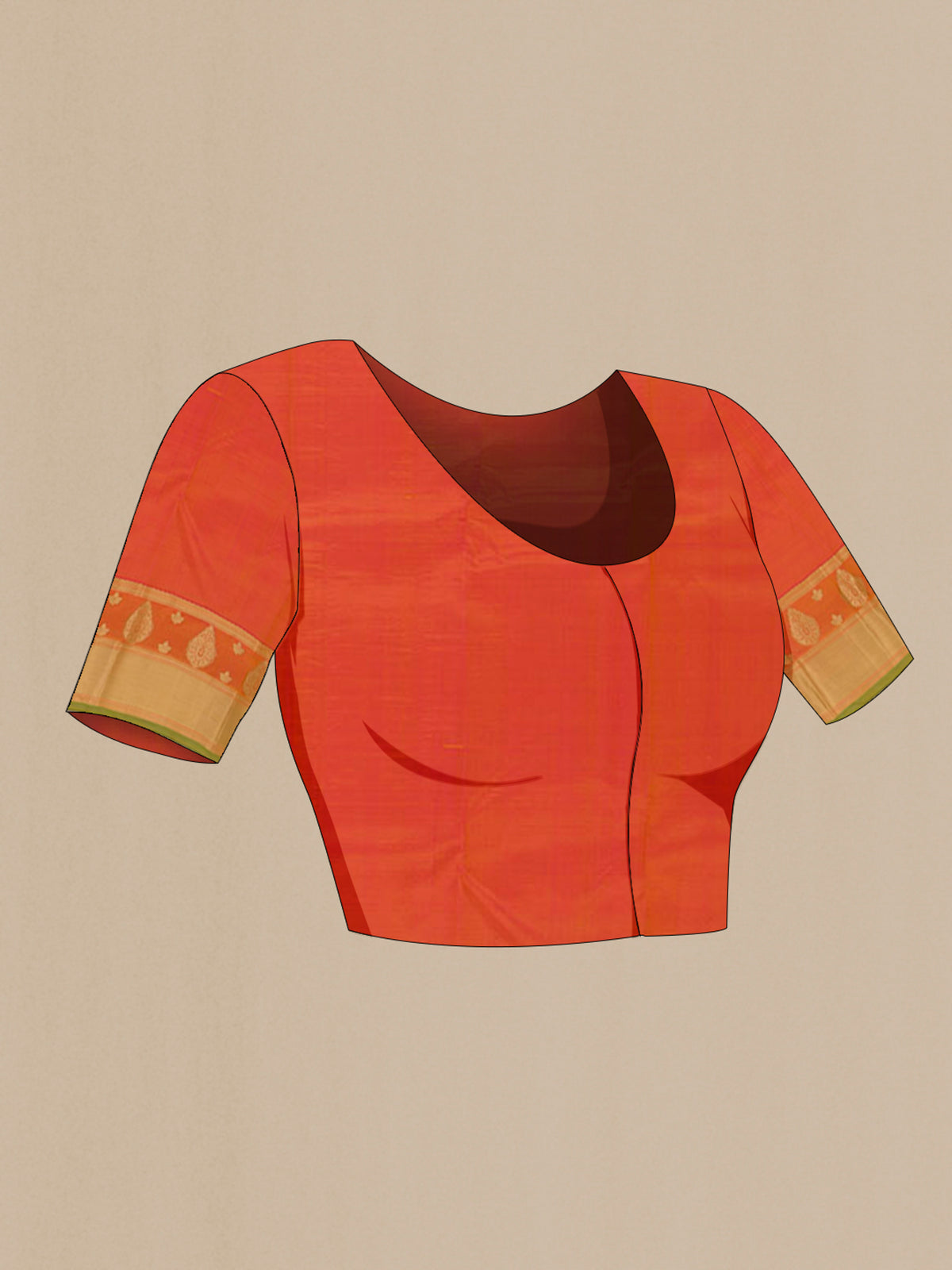 Close up image of the blouse of Yellow Kanjivaram Silk Saree with Zari Butta on the body and Zari Border. 