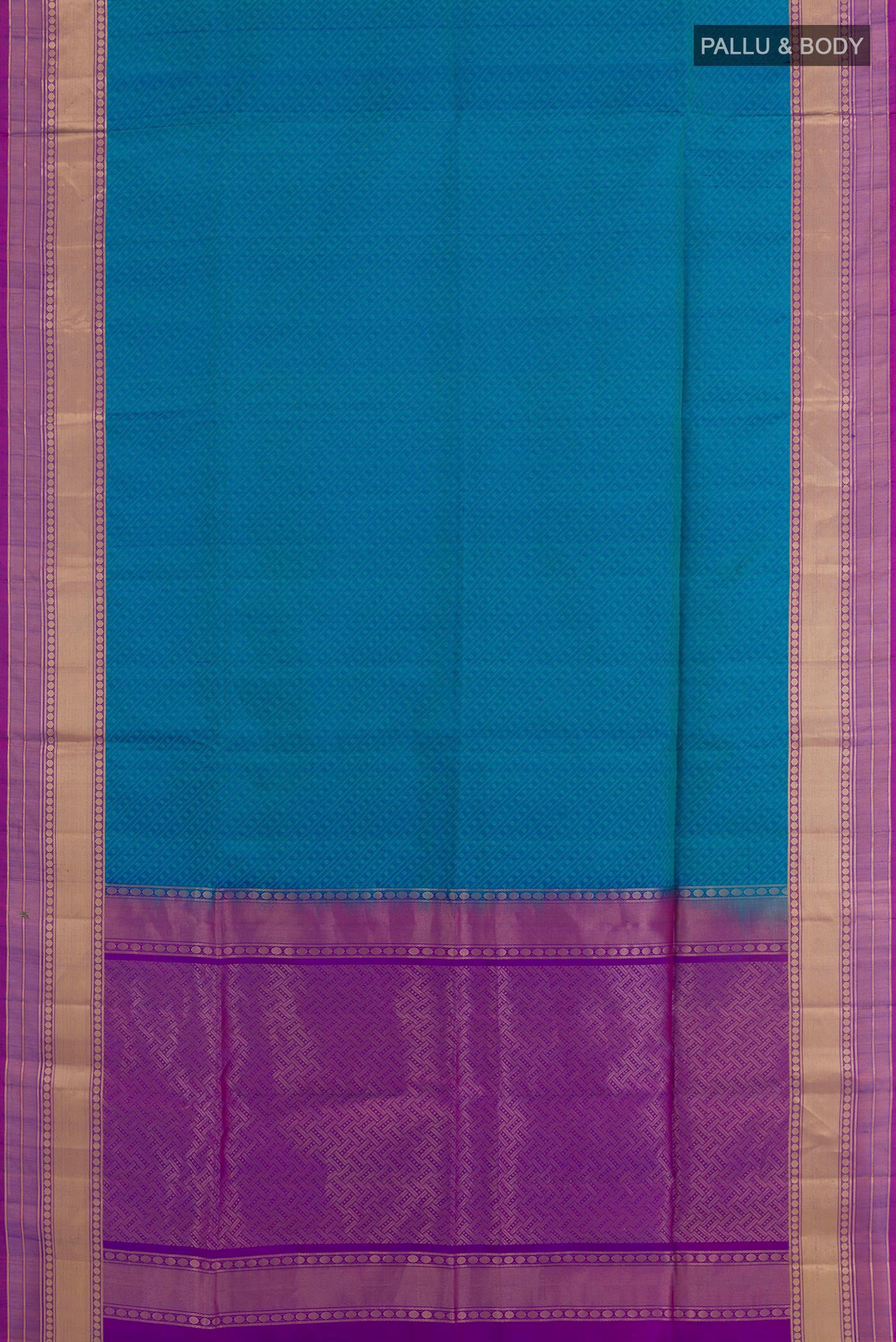 Flat view of Blue Soft Silk Saree with Jacquard design on the body and Zari Border. 