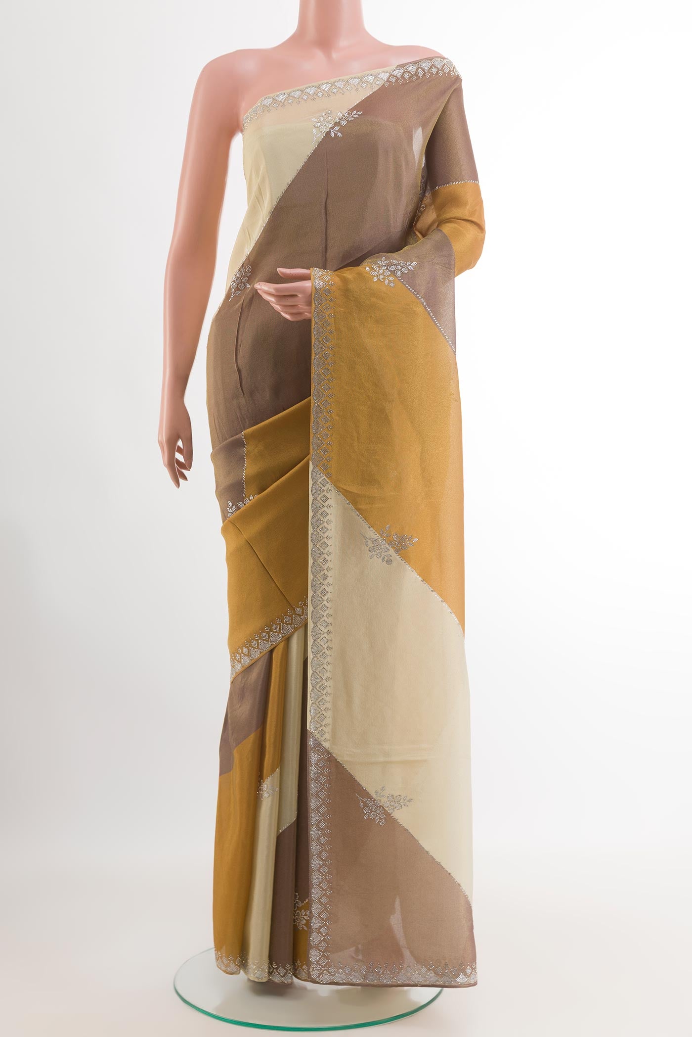 Multi Color Blended Art Silk Saree with Embroidery on the body and Embroidery Border.  displayed on a mannequin