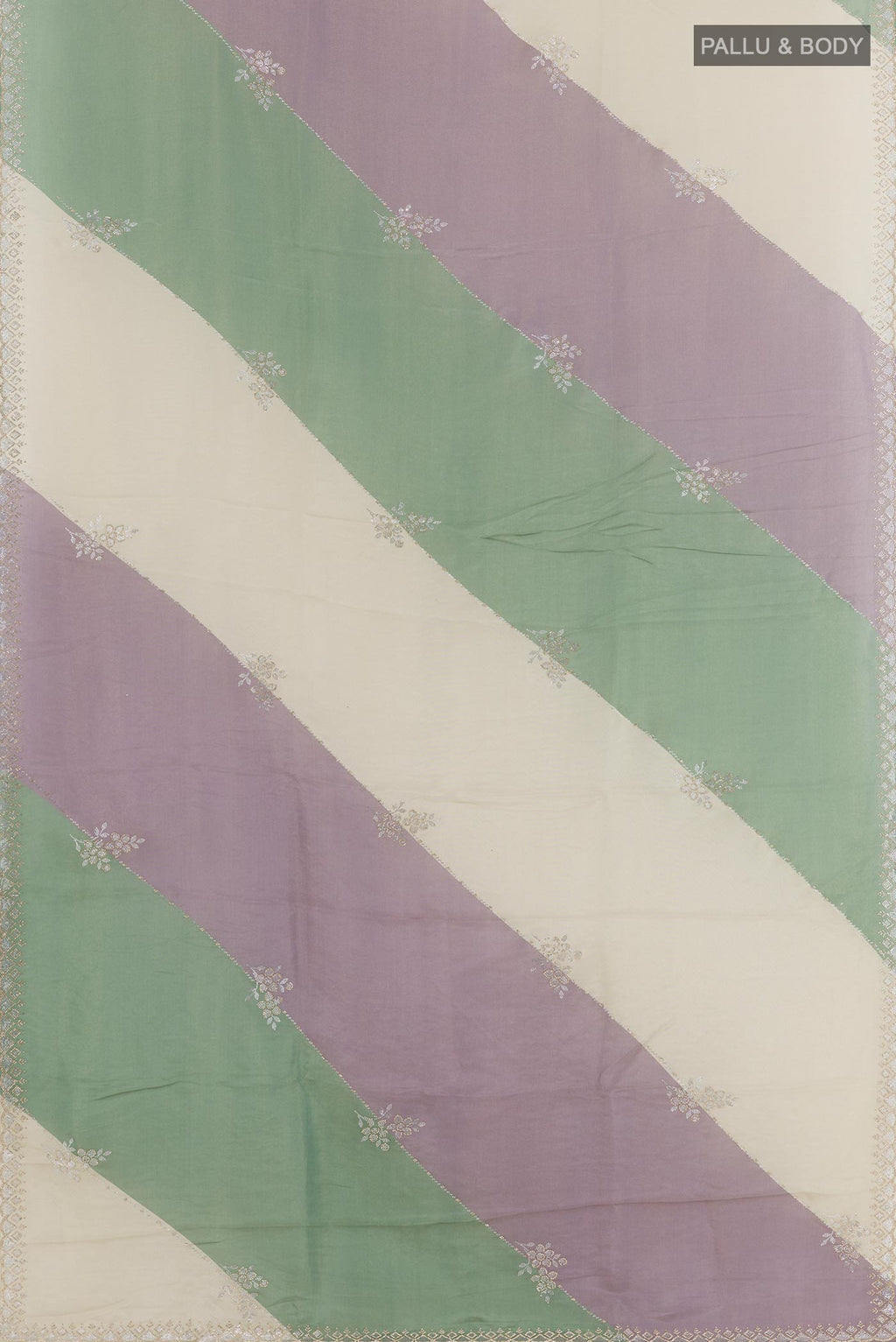 Flat view of Multi Color Blended Art Silk Saree with Embroidery on the body and Embroidery Border. 