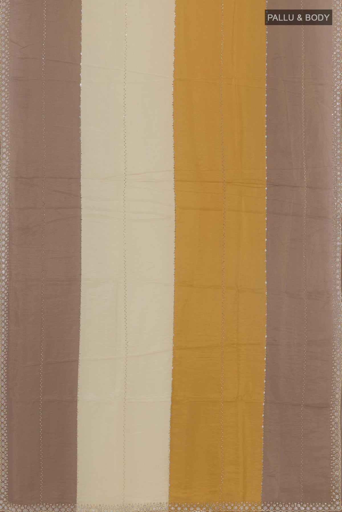 Flat view of Multi Color Blended Art Silk Saree with Embroidery on the body and Embroidery Border. 