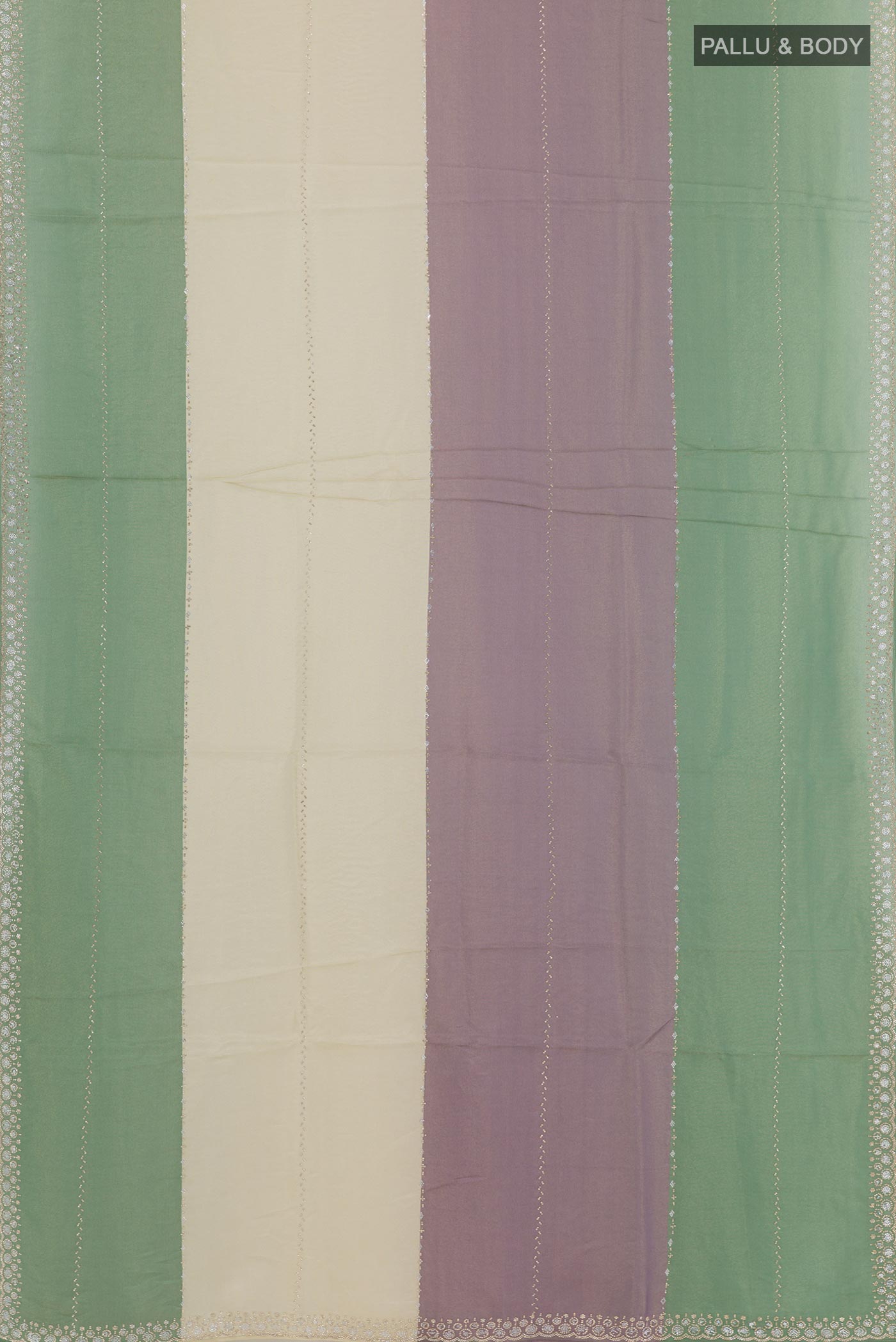 Flat view of Multi Color Blended Art Silk Saree with Embroidery on the body and Embroidery Border. 