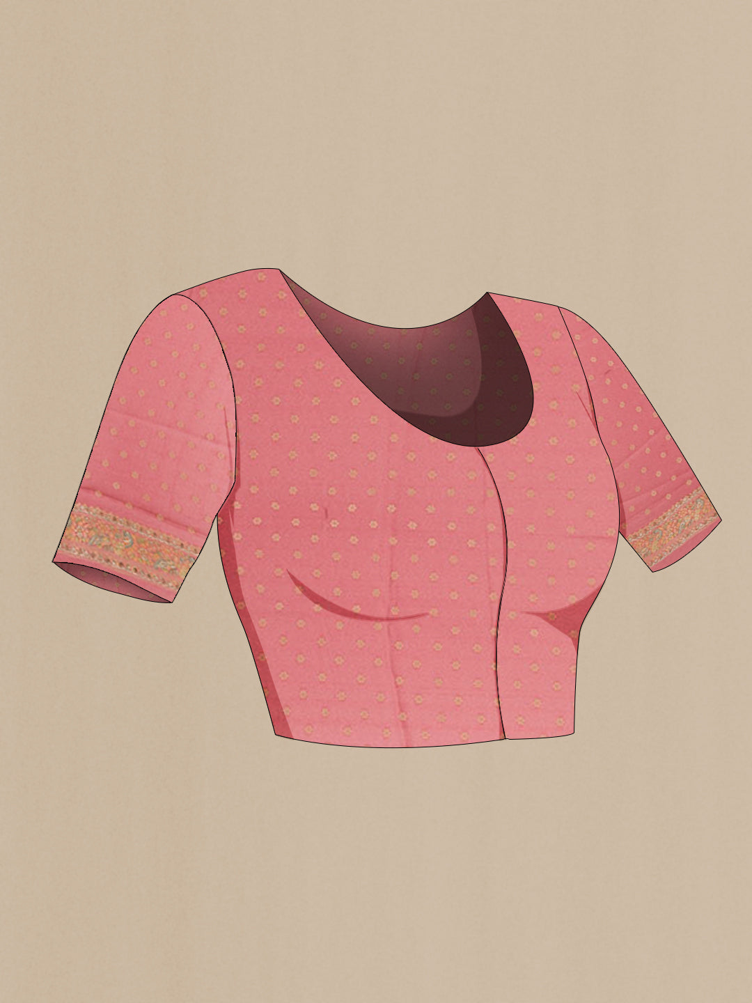 Close up image of the blouse of Multi Color Blended Art Silk Saree with Embroidery on the body and Embroidery Border. 