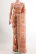Multi Color Blended Art Silk Saree with Embroidery on the body and Embroidery Border.  displayed on a mannequin
