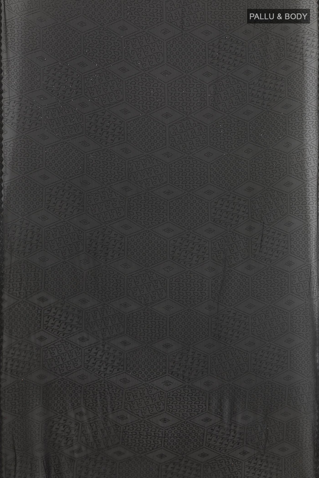 Flat view of Black Blended Art Silk Saree with Embroidery on the body and Embroidery Border. 