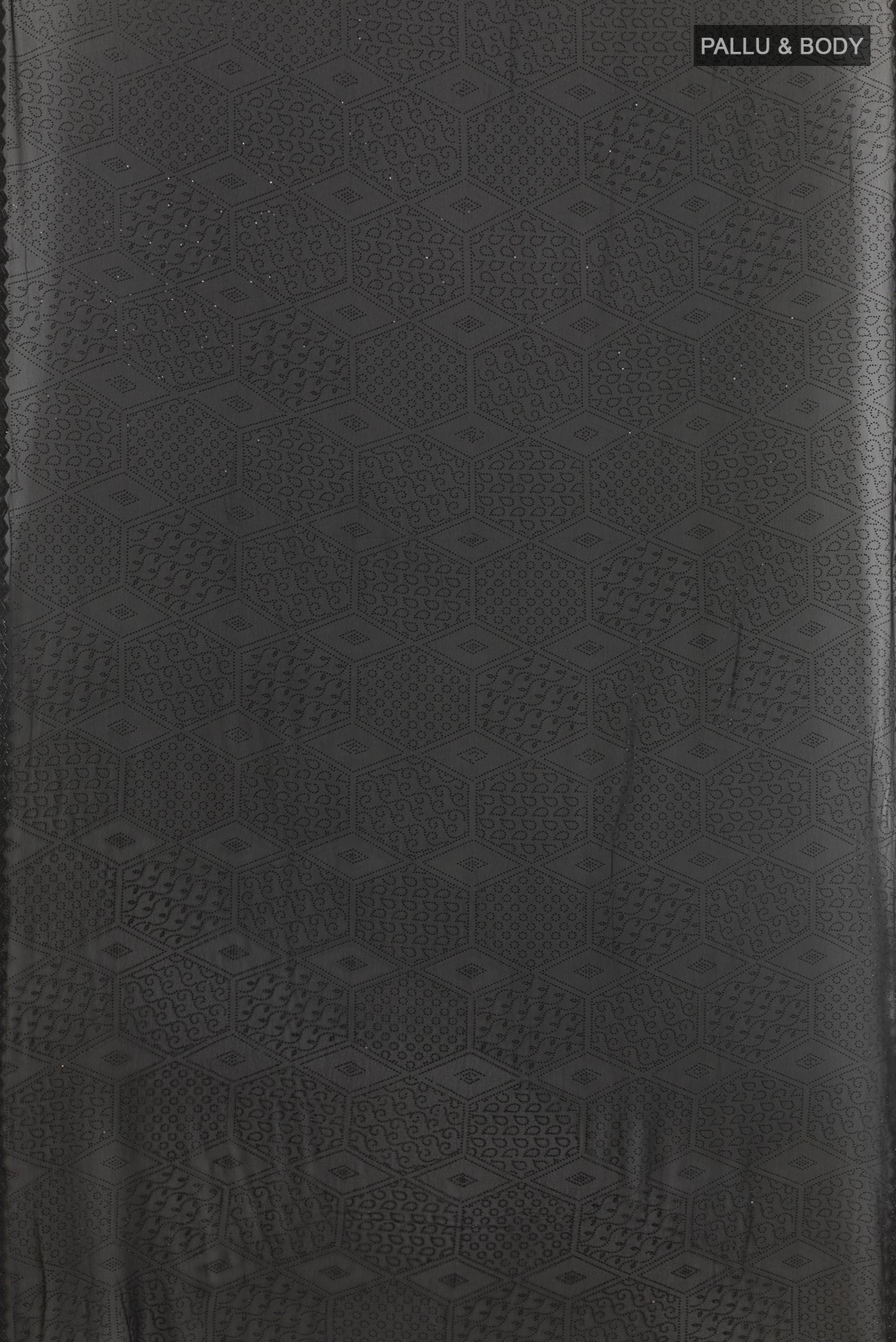 Flat view of Black Blended Art Silk Saree with Embroidery on the body and Embroidery Border. 