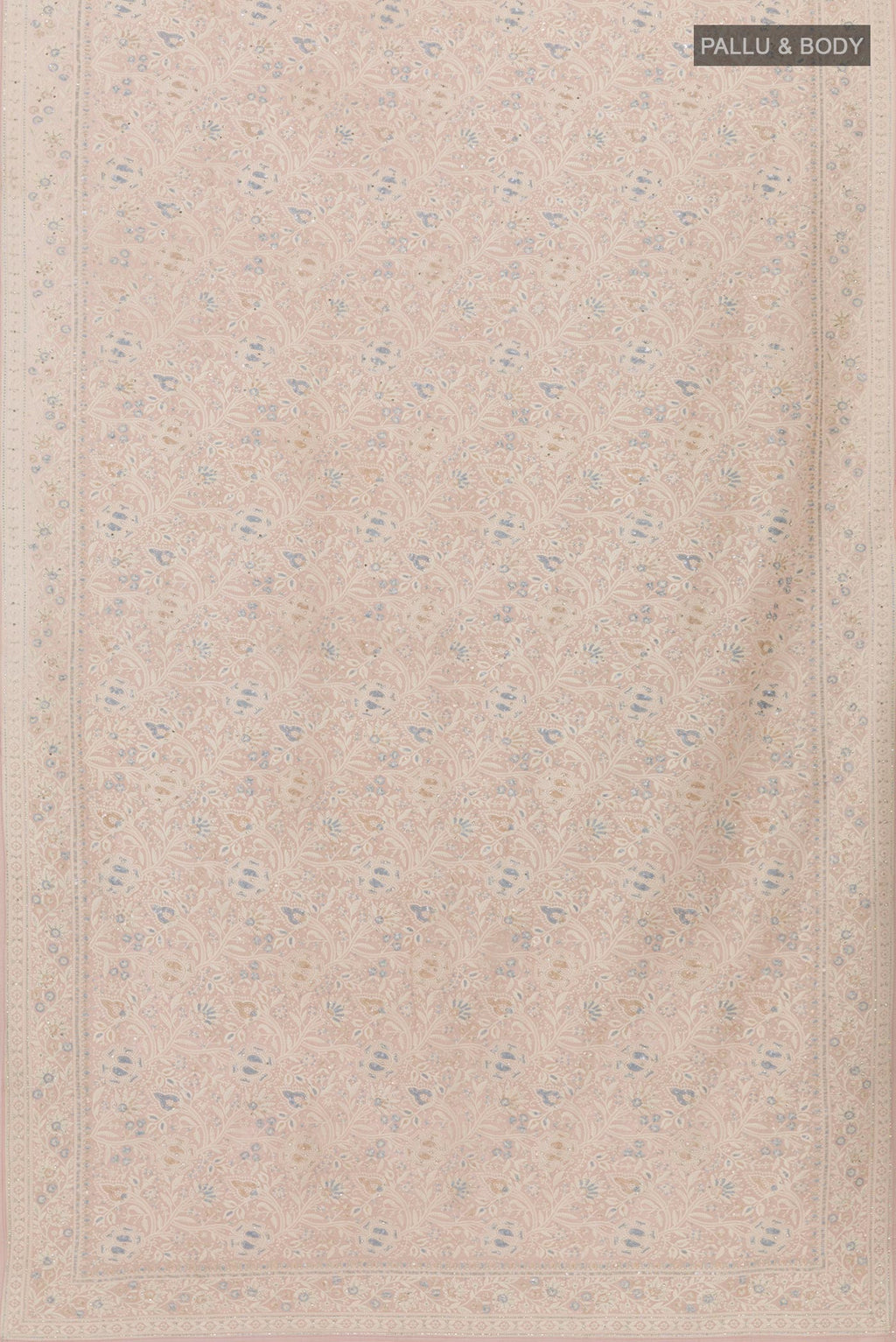 Flat view of Pink Blended Art Silk Saree with Embroidery on the body and Embroidery Border. 