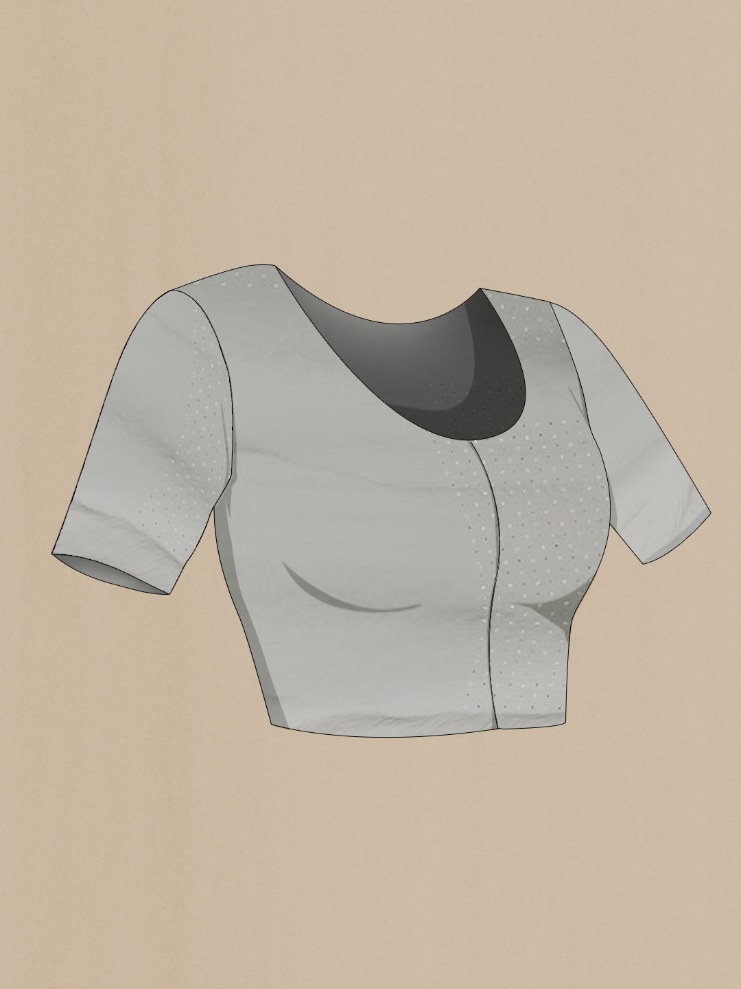 Close up image of the blouse of Grey Blended Art Silk Saree with Embroidery on the body and Embroidery Border. 