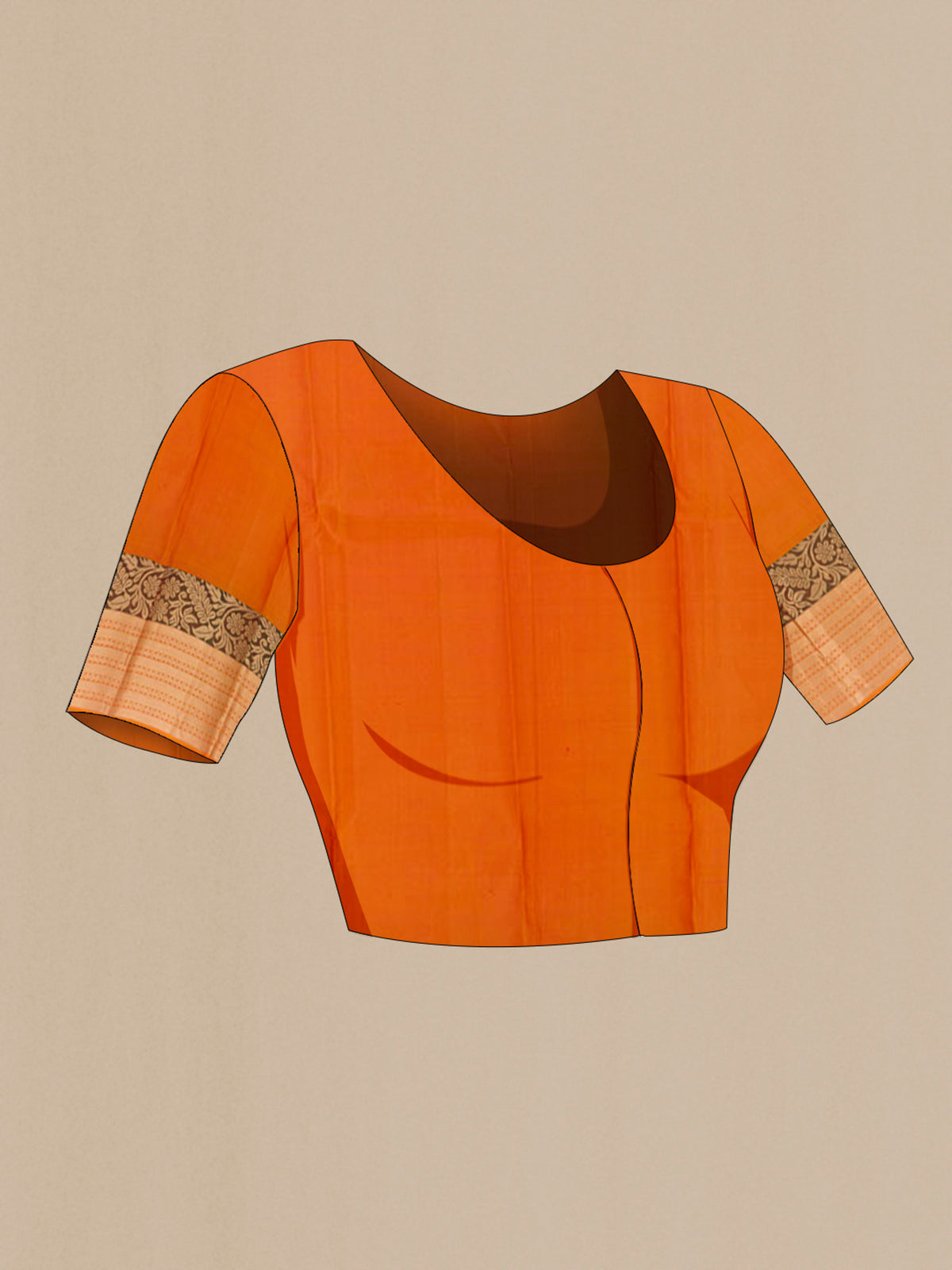 Close up image of the blouse of Red Kanchipuram Silk Saree with Zari Butta on the body and Zari Border. 