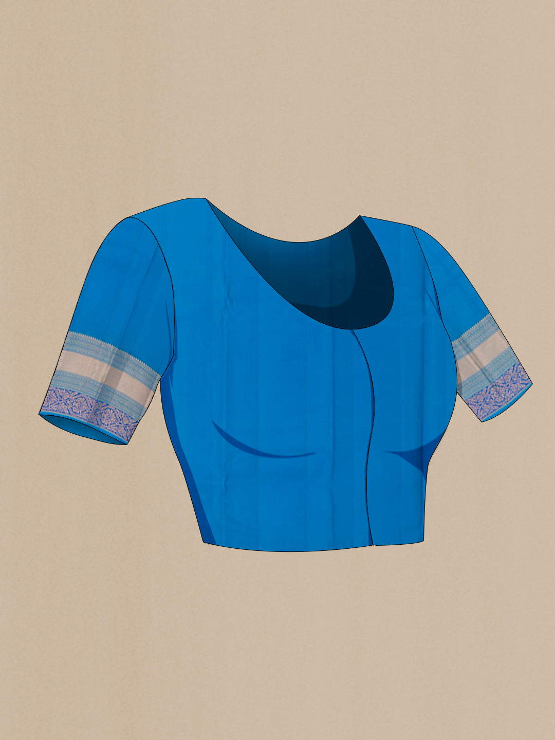 Close up image of the blouse of Sea Green Kanchipuram Silk Saree with Zari Butta on the body and Zari Border. 