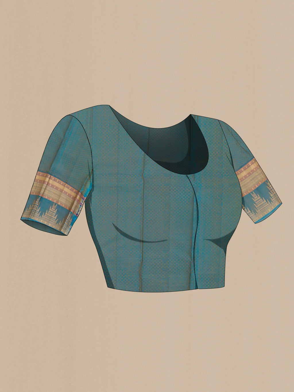 Close up image of the blouse of Yellow Kanchipuram Silk Saree with Jacquard With Zari Butta on the body and Zari Border. 