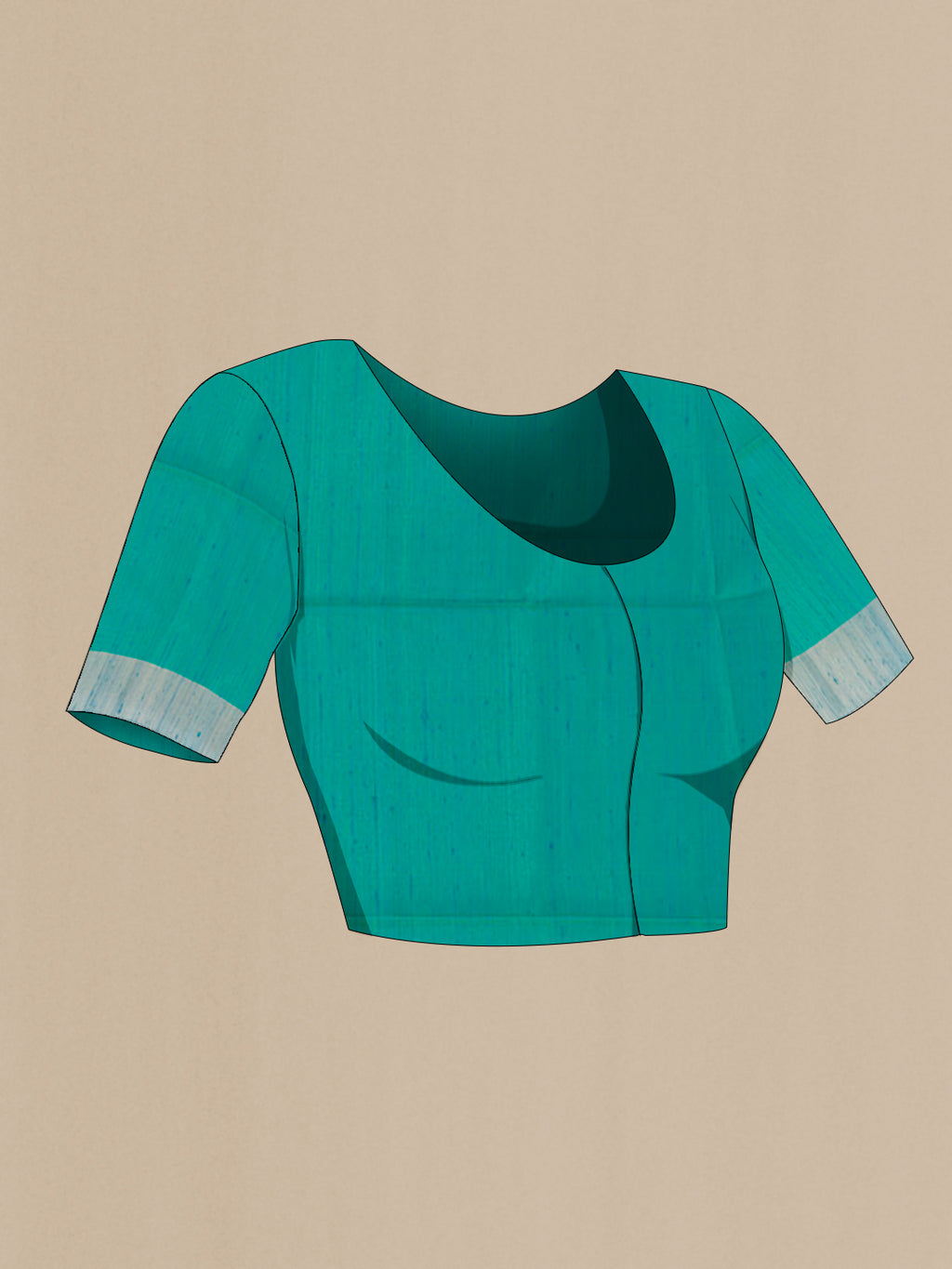 Close up image of the blouse of Sea Green Soft Silk Saree with Zari Butta on the body and Zari Border. 