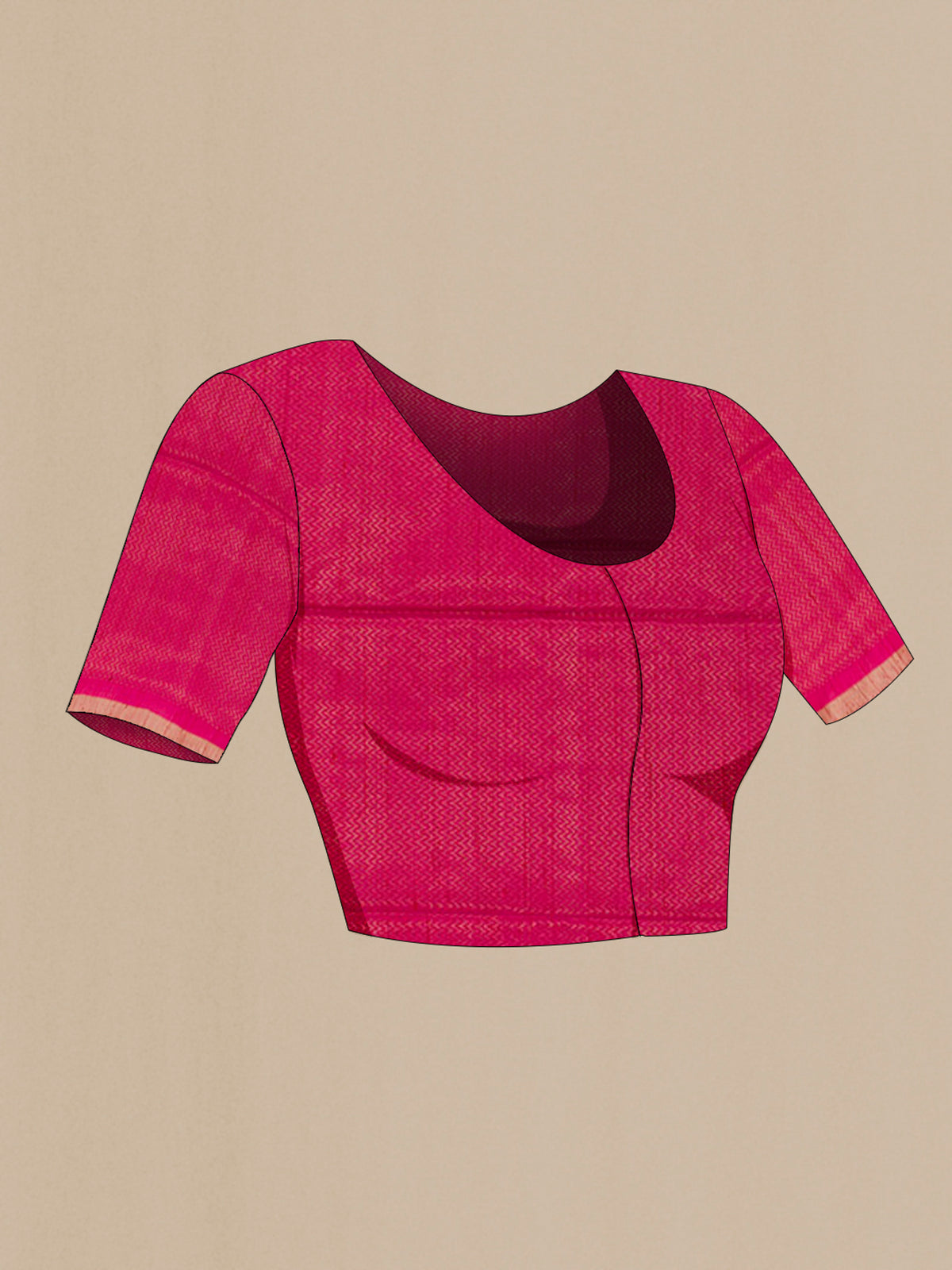 Close up image of the blouse of Pink Soft Silk Saree with Zari Butta on the body and Zari Border. 