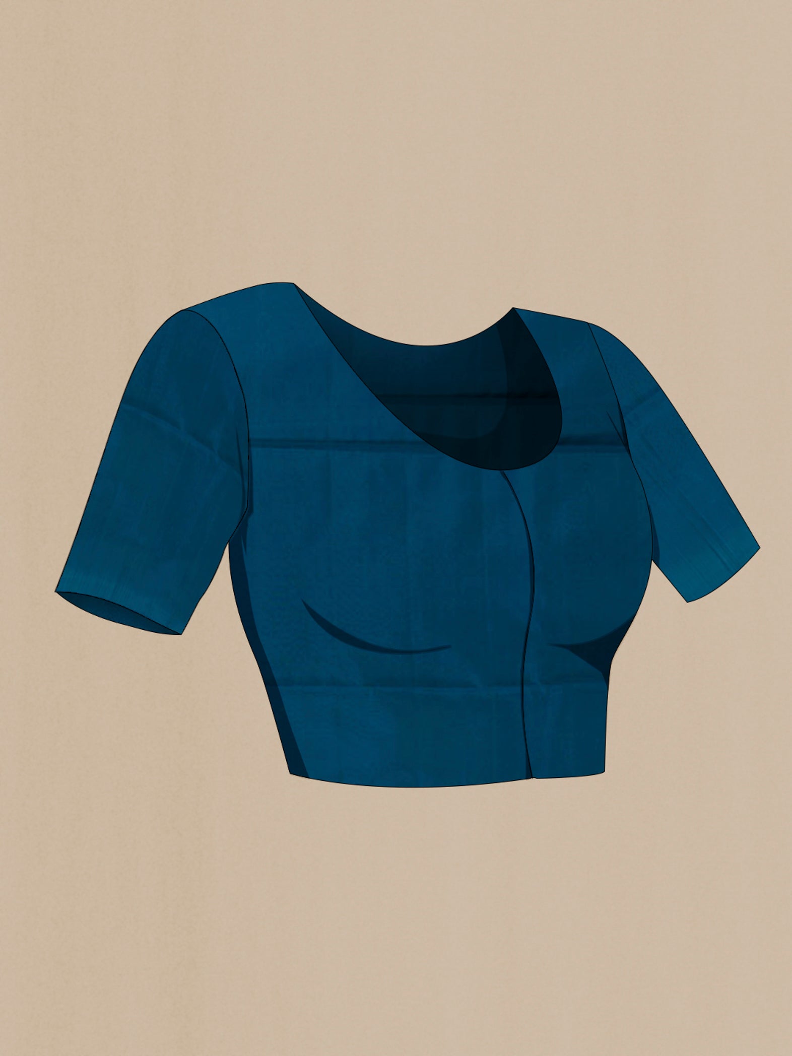 Close up image of the blouse of Blue Soft Silk Saree with Zari Butta on the body and Zari Border. 