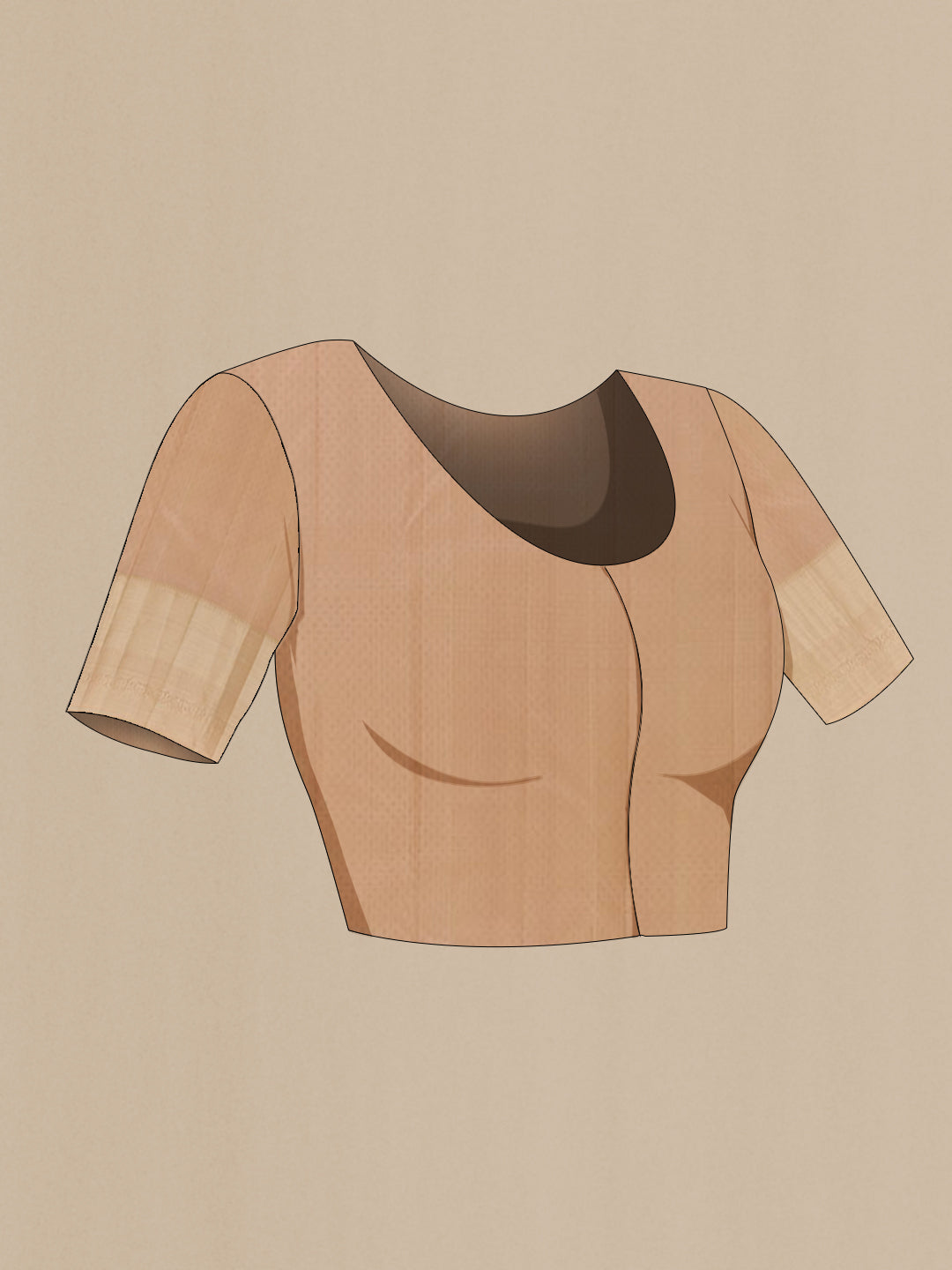 Close up image of the blouse of Beige Kanchipuram Silk Saree with Jacquard With Zari Butta on the body and Zari Border. 