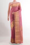 Pink Kanchipuram Silk Saree with Zari Butta on the body and Zari Border.  displayed on a mannequin