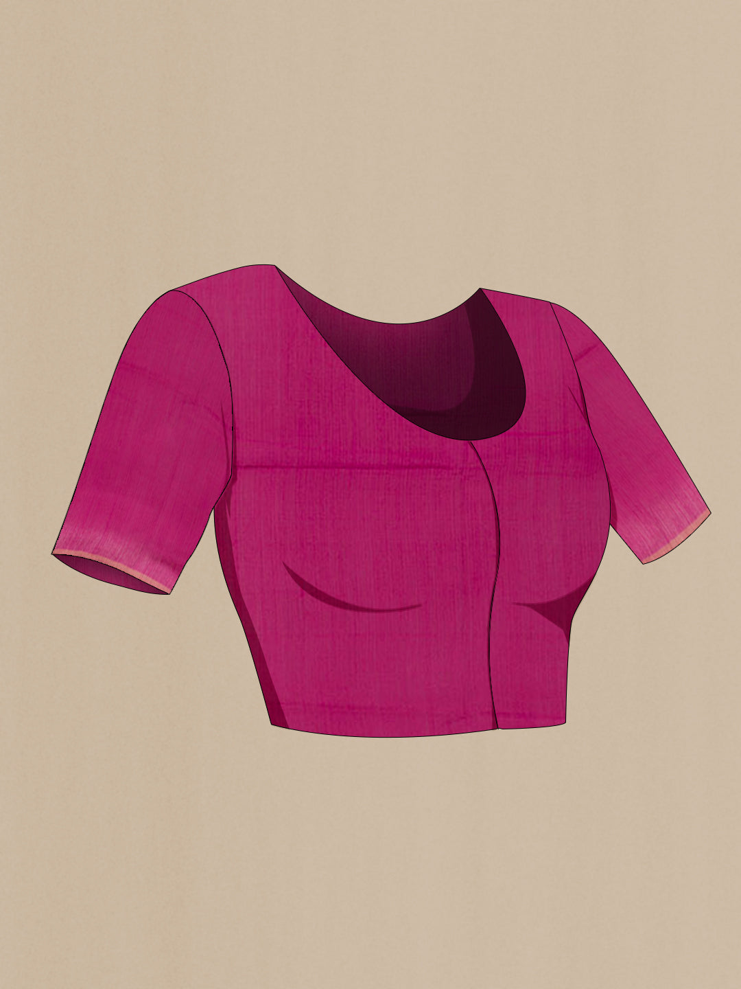 Close up image of the blouse of Pink Tussar Saree with Stripes on the body and Without Border. 