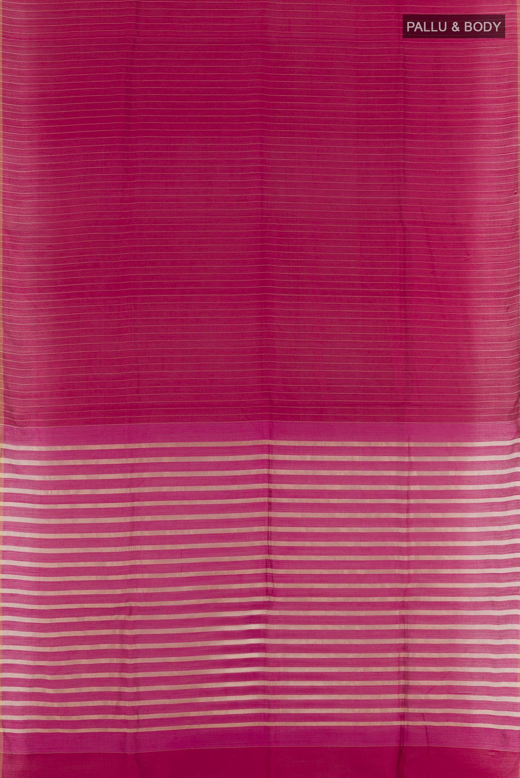 Flat view of Pink Tussar Saree with Stripes on the body and Without Border. 