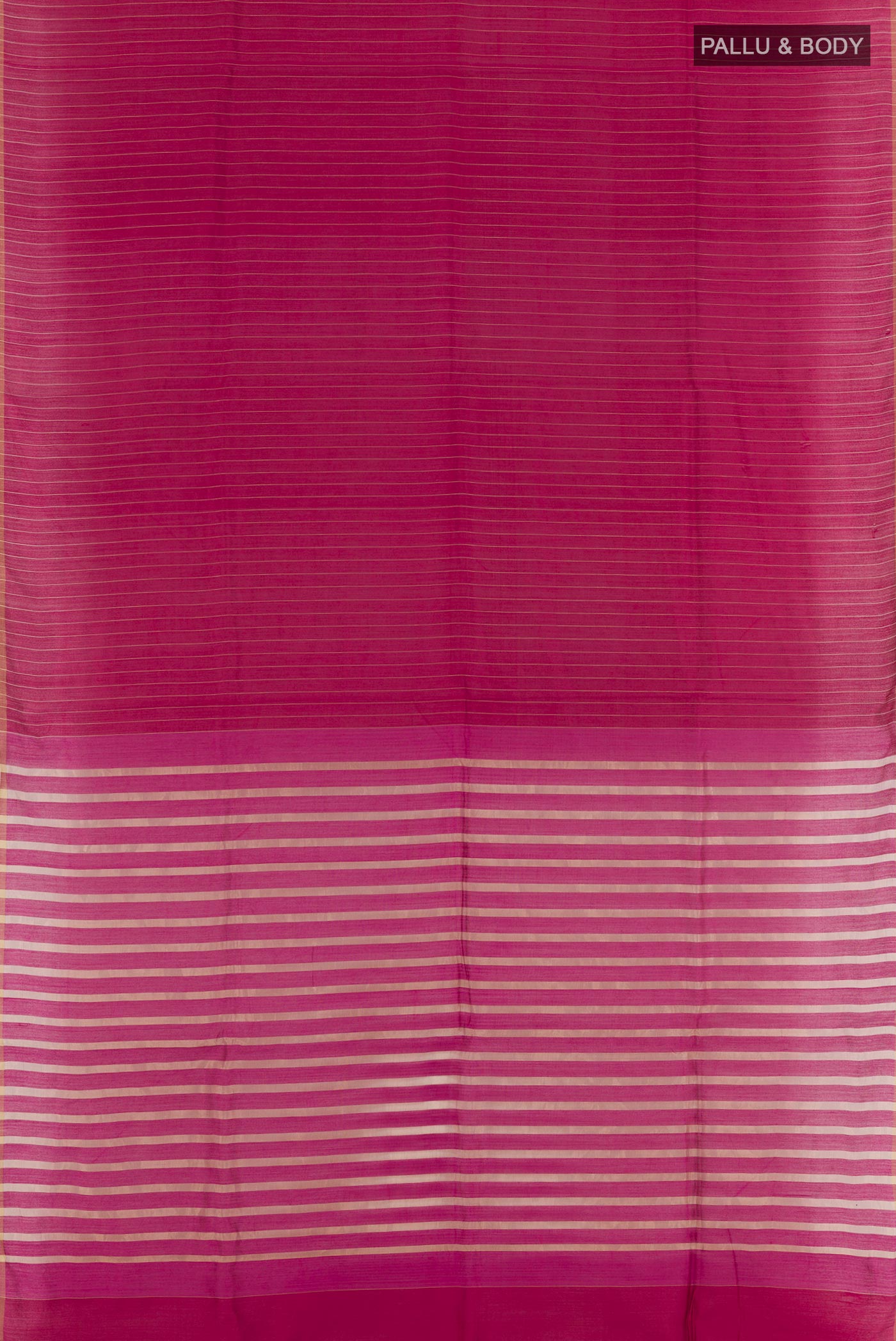 Flat view of Pink Tussar Saree with Stripes on the body and Without Border. 