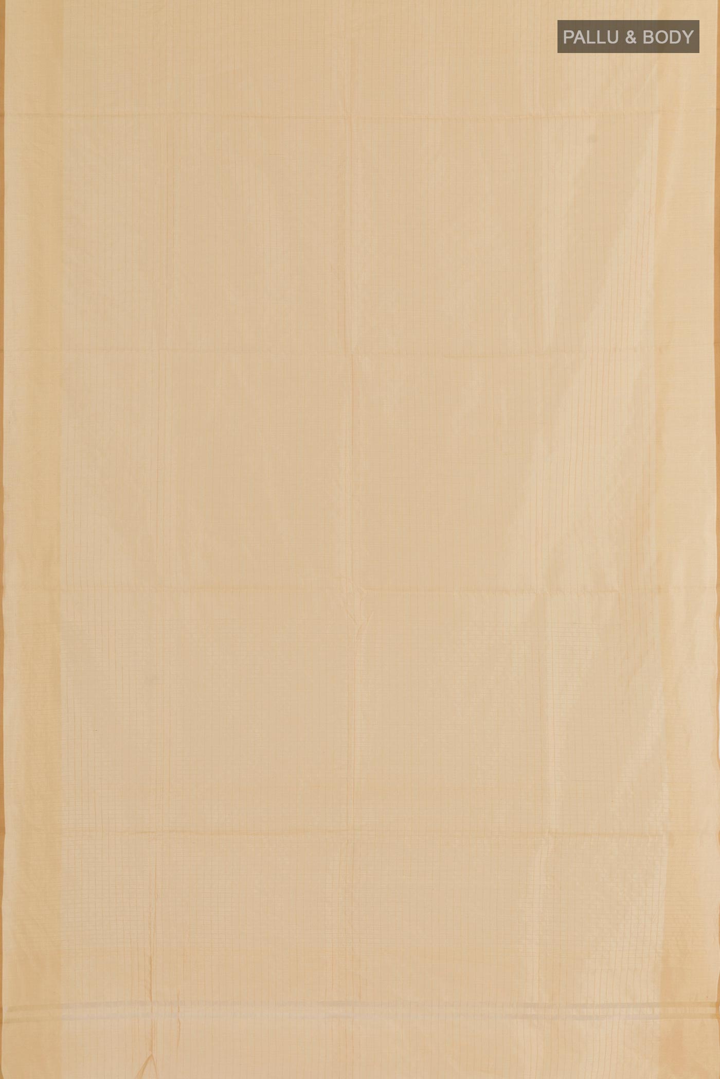 Flat view of Beige Tussar Saree with Checked design on the body and Plain Border. 