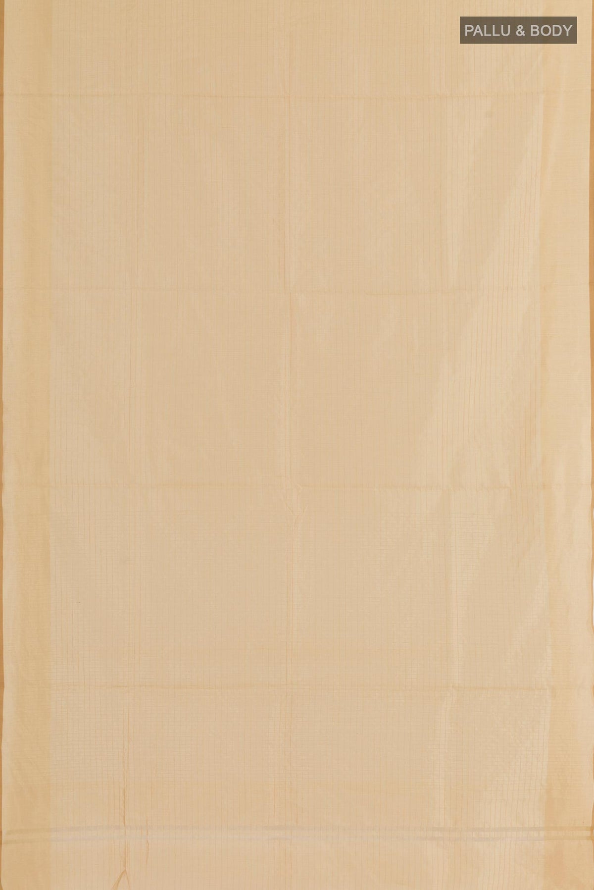 Flat view of Beige Tussar Saree with Checked design on the body and Plain Border. 