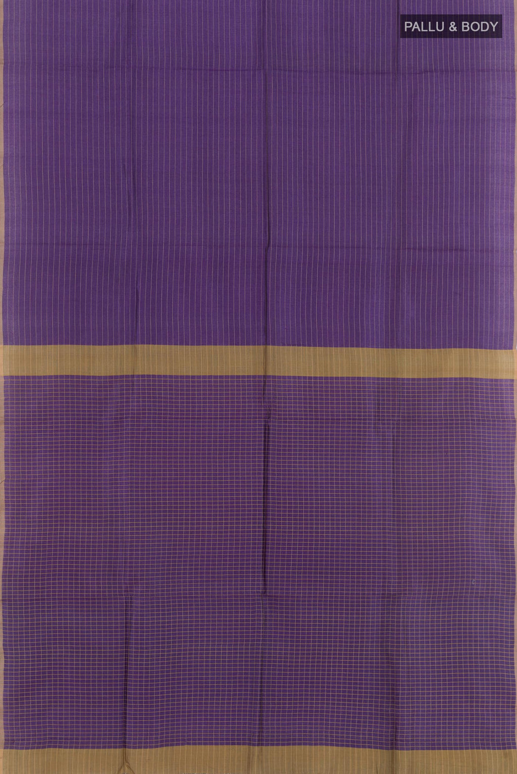 Flat view of Purple Tussar Saree with Checked design on the body and Checks Border. 
