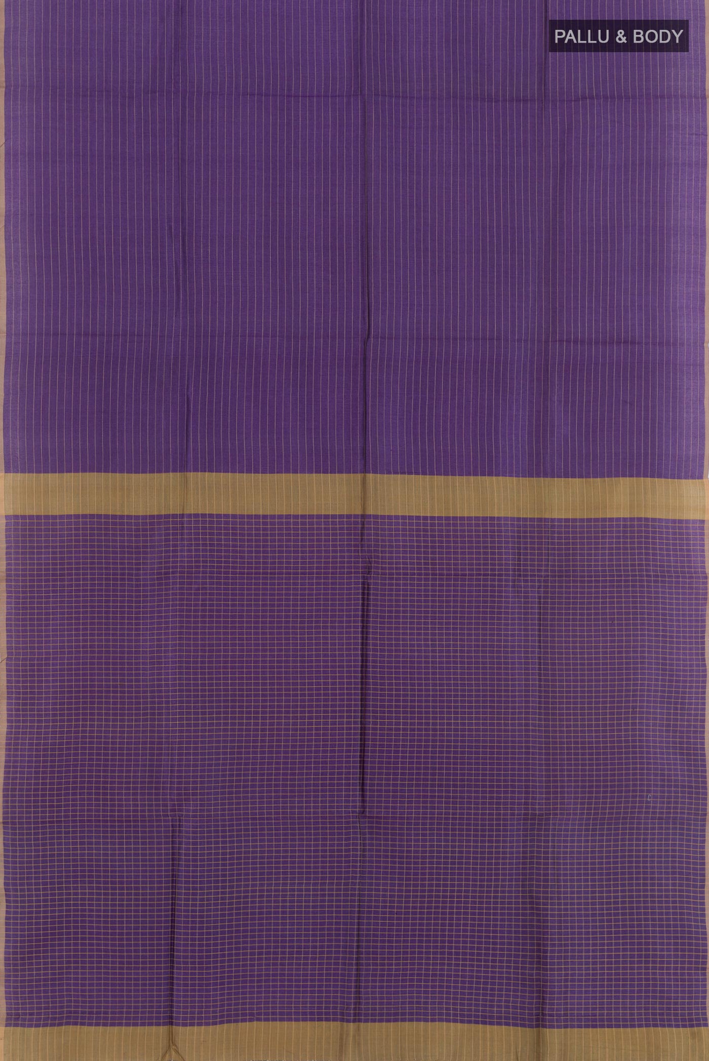 Flat view of Purple Tussar Saree with Checked design on the body and Checks Border. 