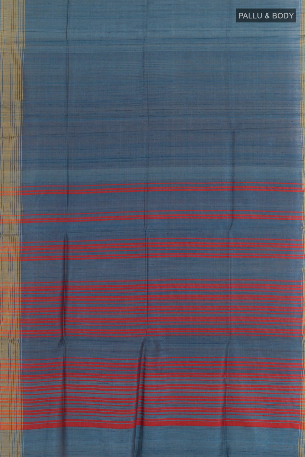 Flat view of Blue Tussar Saree with Checked design on the body and Plain Border. 