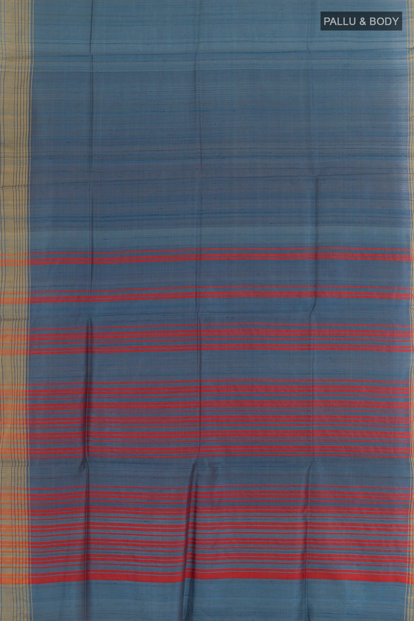 Flat view of Blue Tussar Saree with Checked design on the body and Plain Border. 
