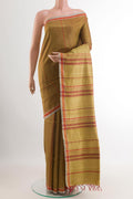 Yellow Tussar Saree with Stripes on the body and Zari Border.  displayed on a mannequin