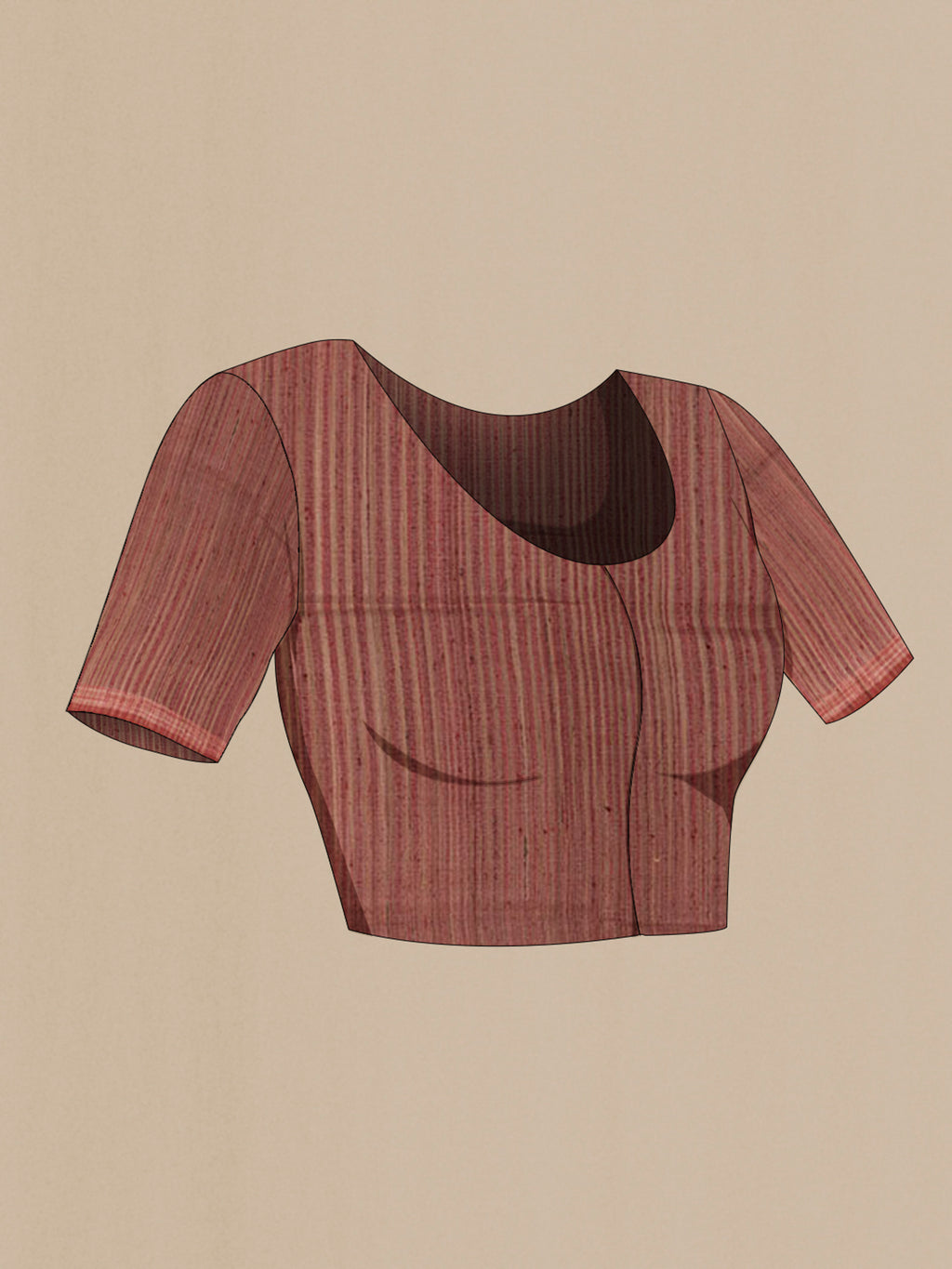 Close up image of the blouse of Brick Orange Tussar Saree with Printed design on the body and Zari Border. 