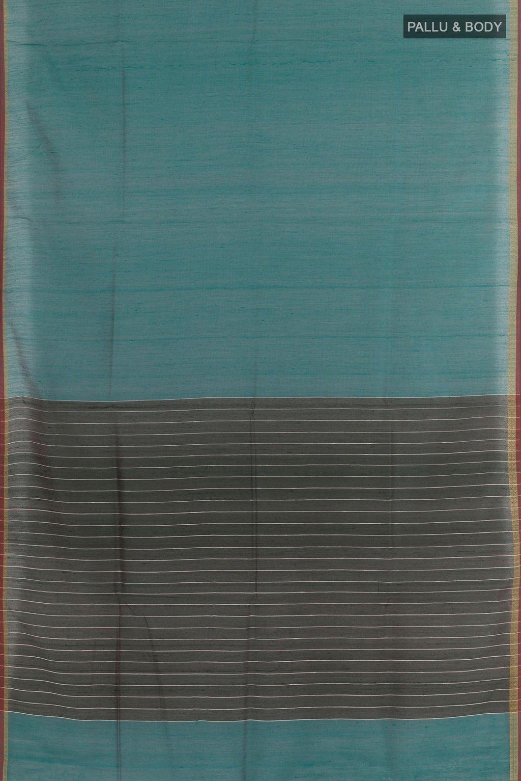 Flat view of Green Tussar Saree with Plain Body and Plain Border. 