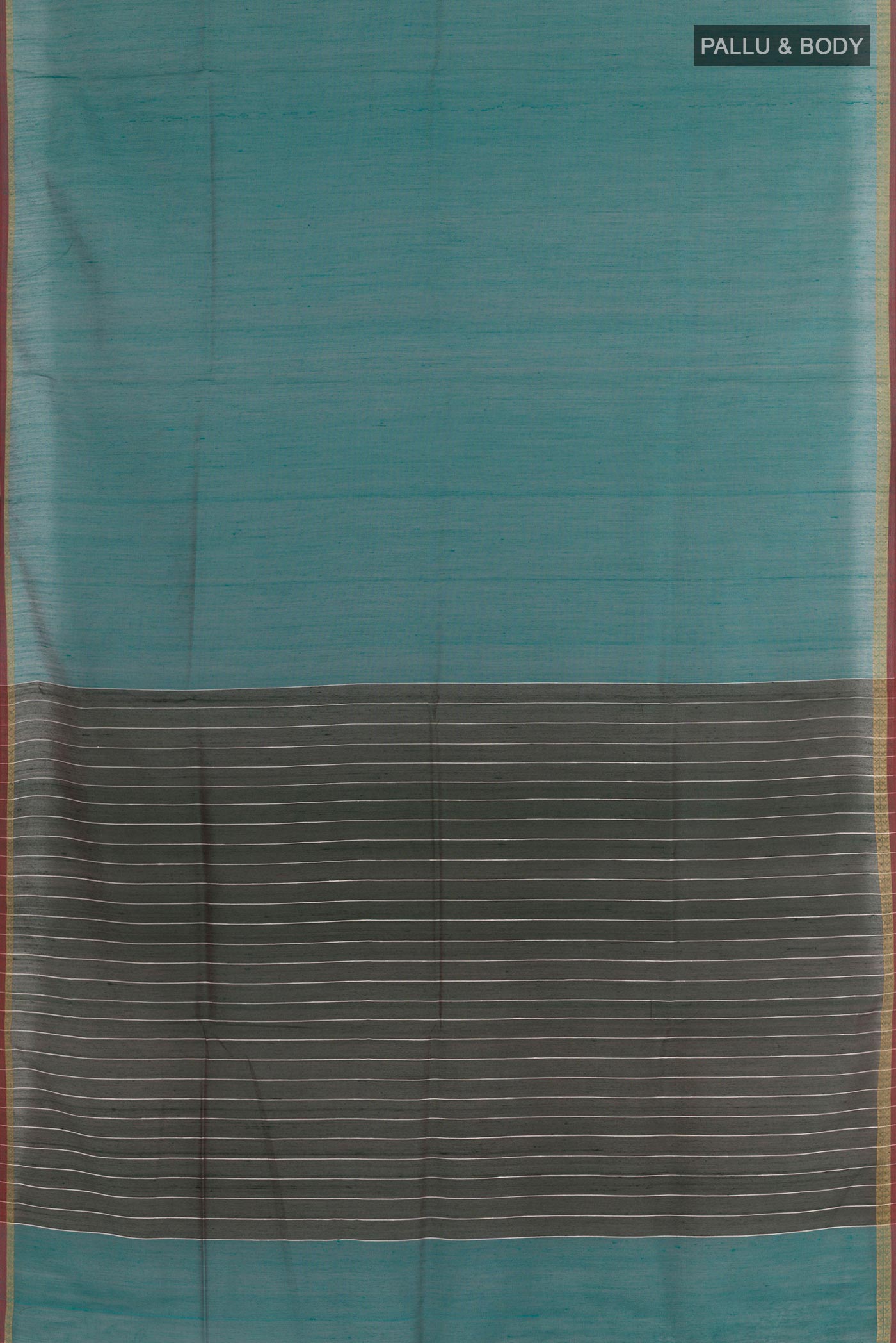Flat view of Green Tussar Saree with Plain Body and Plain Border. 
