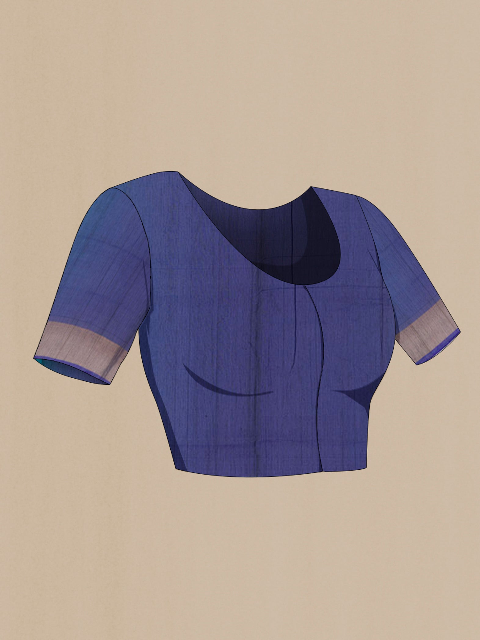 Close up image of the blouse of Sky Blue Blended Kora Cotton Saree with Ikat design on the body and Zari Border. 