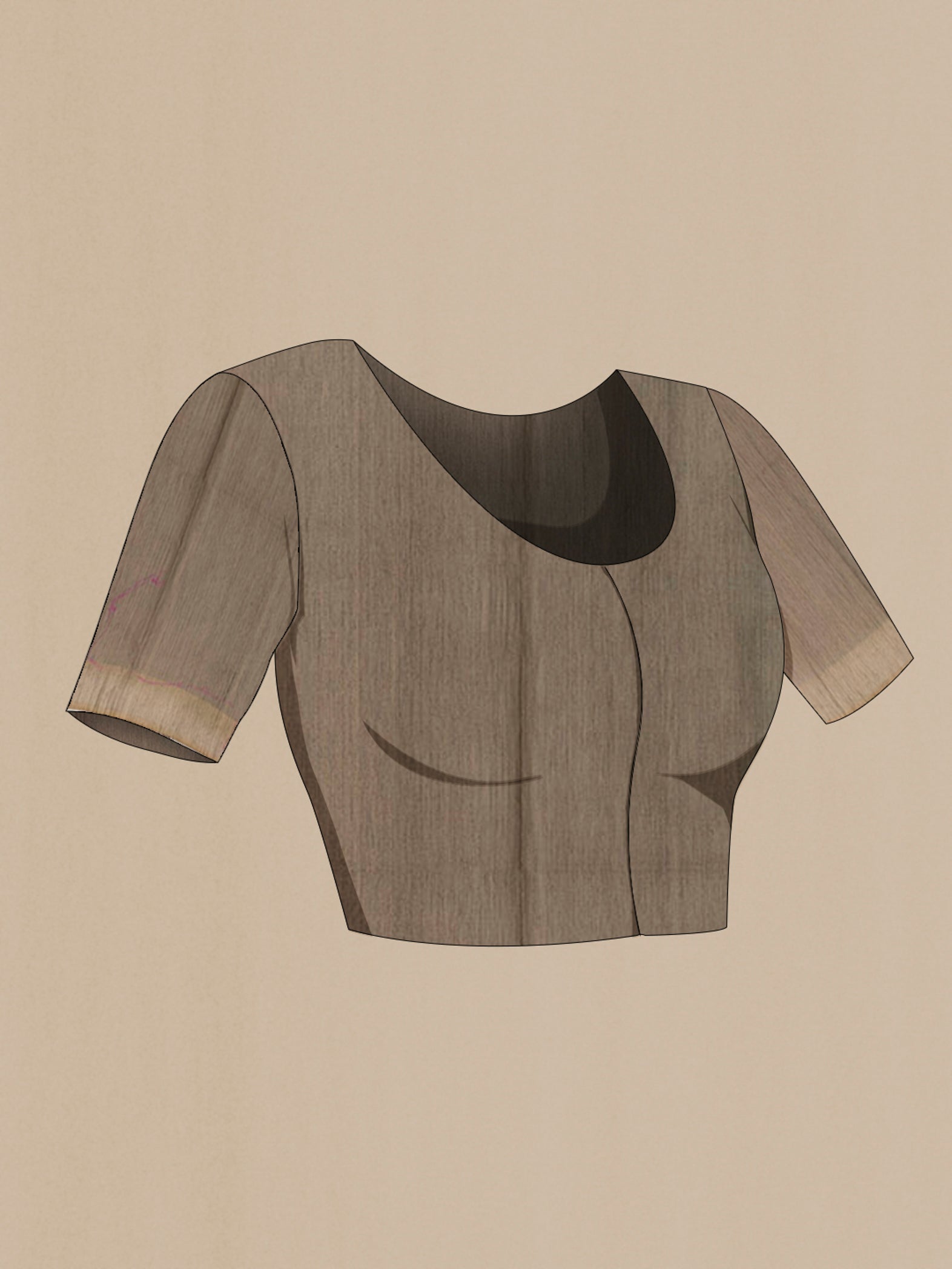 Close up image of the blouse of Pink Kora Cotton Saree with Ikat design on the body and Zari Border. 