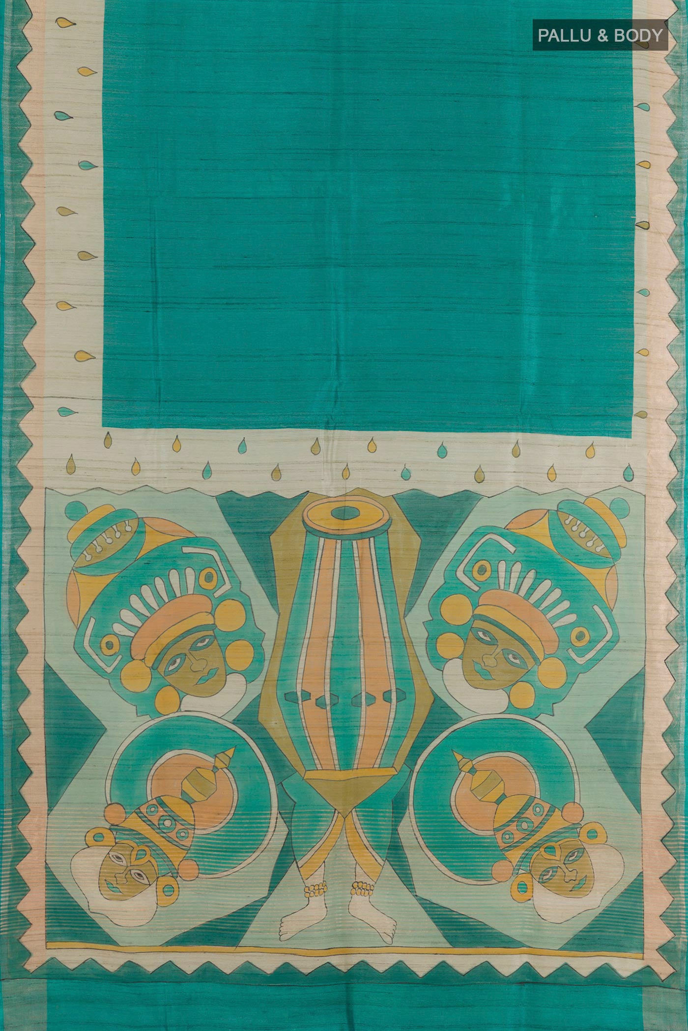 Flat view of Sea Green Tussar Saree with Plain Body and Zari Border. 