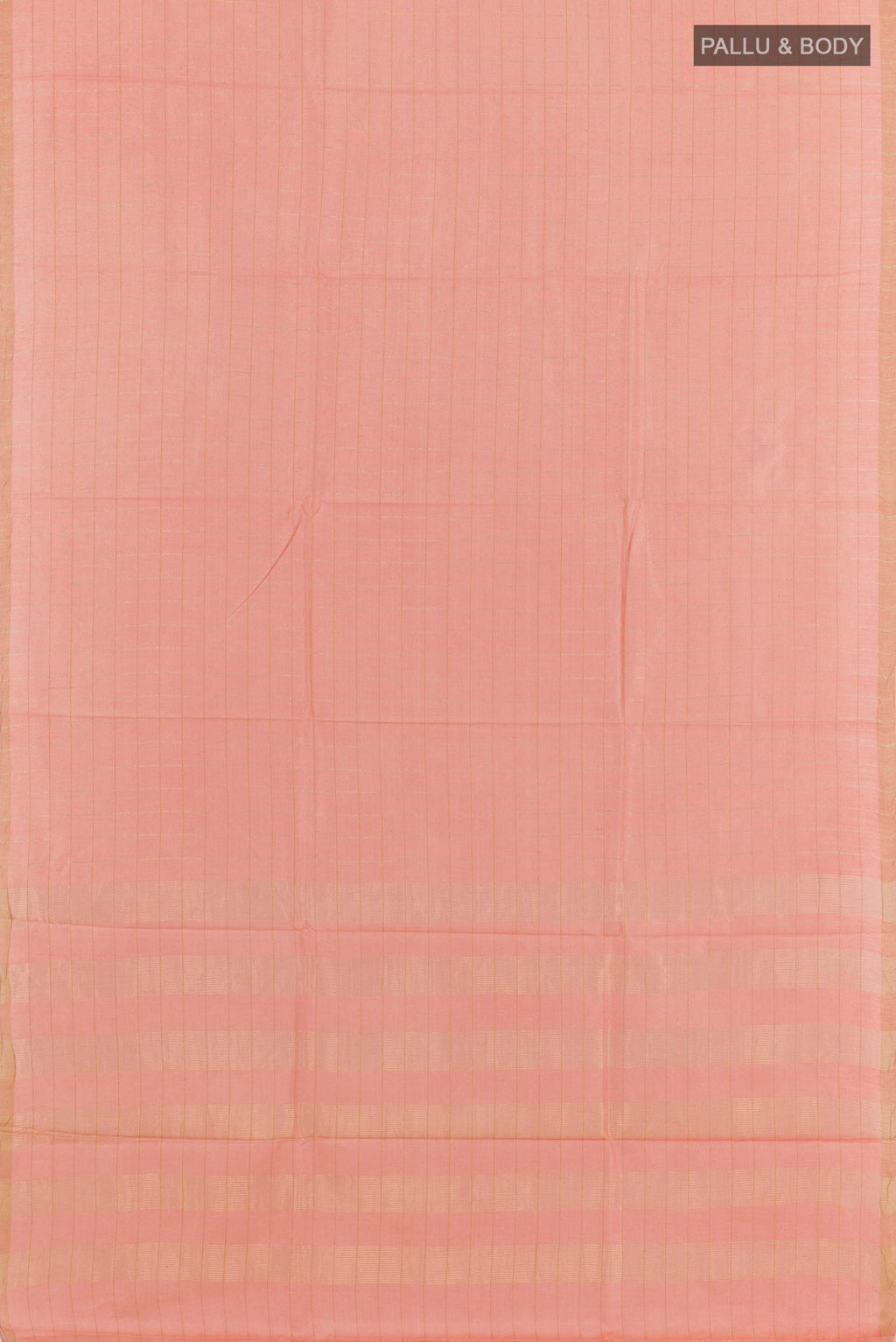 Flat view of Pink Tussar Saree with Checked design on the body and Zari Border. 