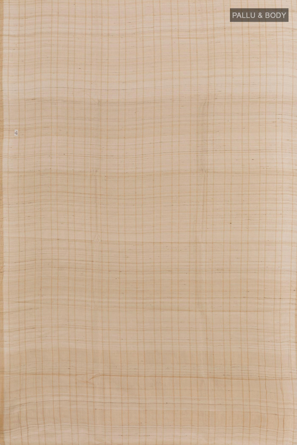 Flat view of Cream Tussar Silk Saree with Checked design on the body and Zari Border. 
