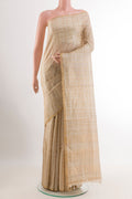 Off White Tussar Saree with Checked design on the body and Zari Border.  displayed on a mannequin