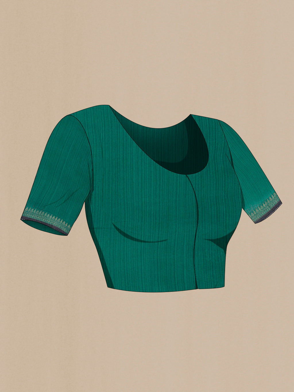 Close up image of the blouse of Blue Tussar Saree with Stripes on the body and Zari Border. 
