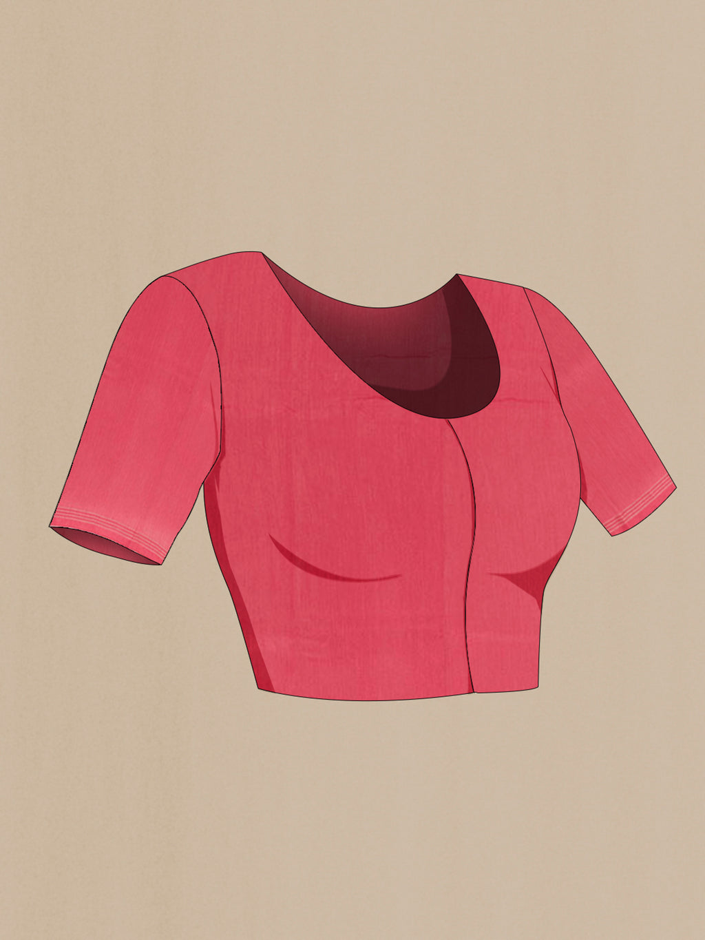 Close up image of the blouse of Pink Tussar Saree with Printed design on the body and Zari Border. 