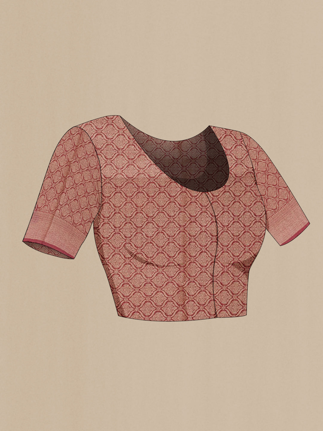 Close up image of the blouse of Pink Linen Saree with Zari Butta on the body and Zari Border. 