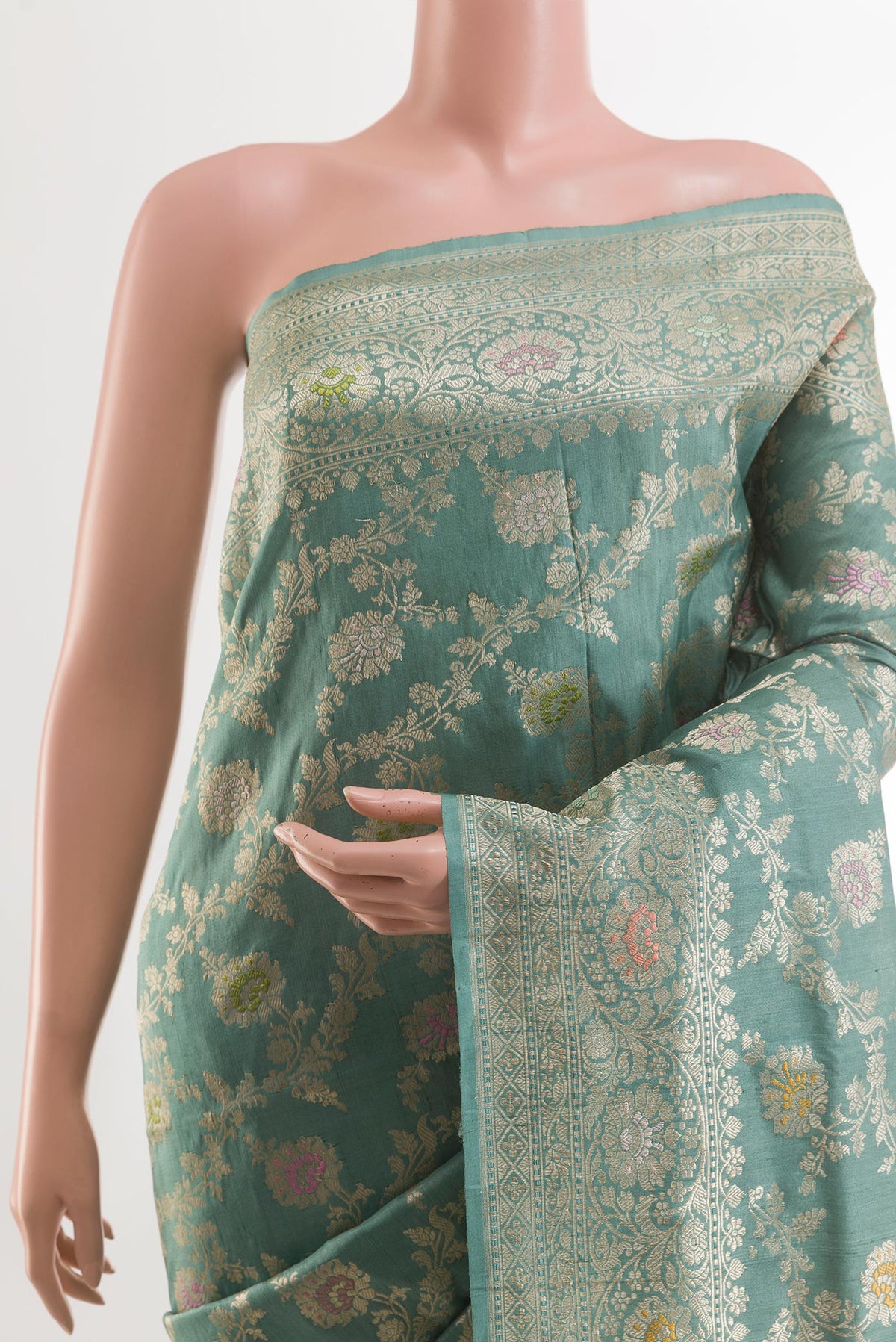 Border image of Blue Banarasi Tussar Silk Saree with Zari Brocade on the body and Zari Border. 